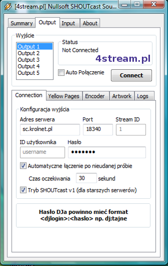 Nullsoft ShoutCast DSP - Konfiguracja