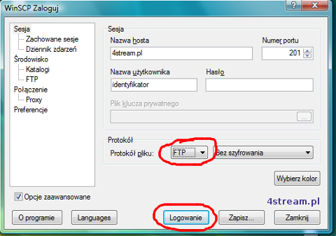 Konfiguracja - WinSCP