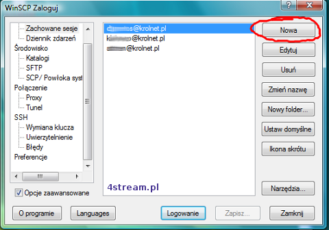 Logowanie - WinSCP